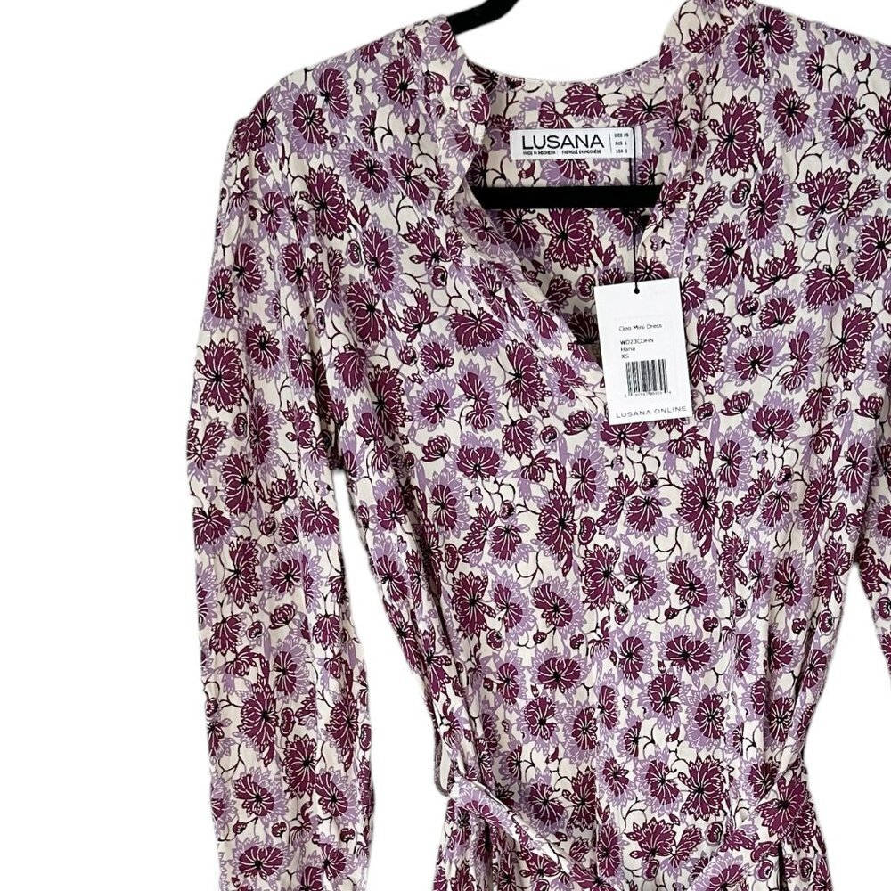 NWT Lusana Cleo Mini Dress Hana Floral Purple XS - Picture 7 of 9